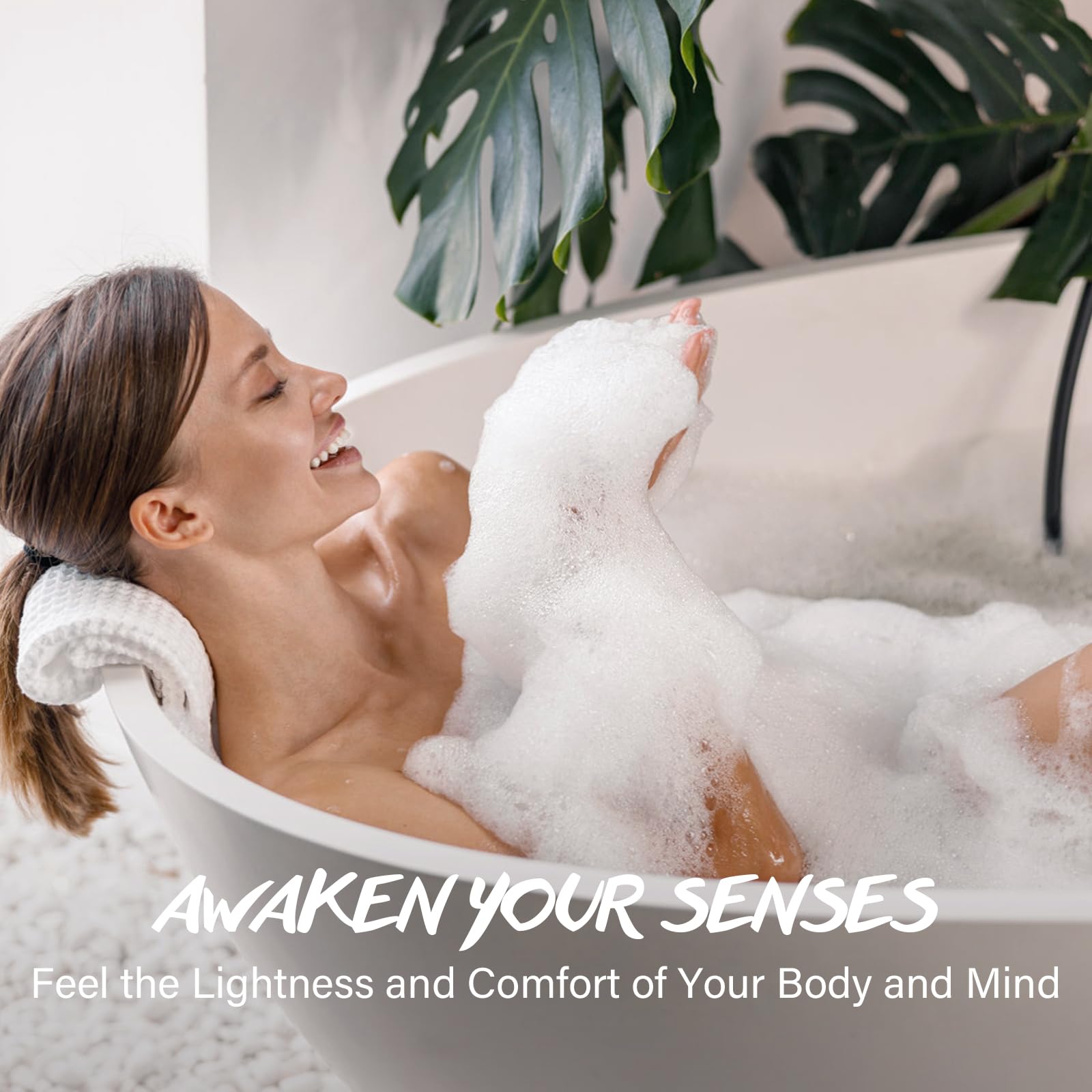 POP MODERN.C bath set staged in a bathroom lifestyle scene suggesting spa-at-home convenience