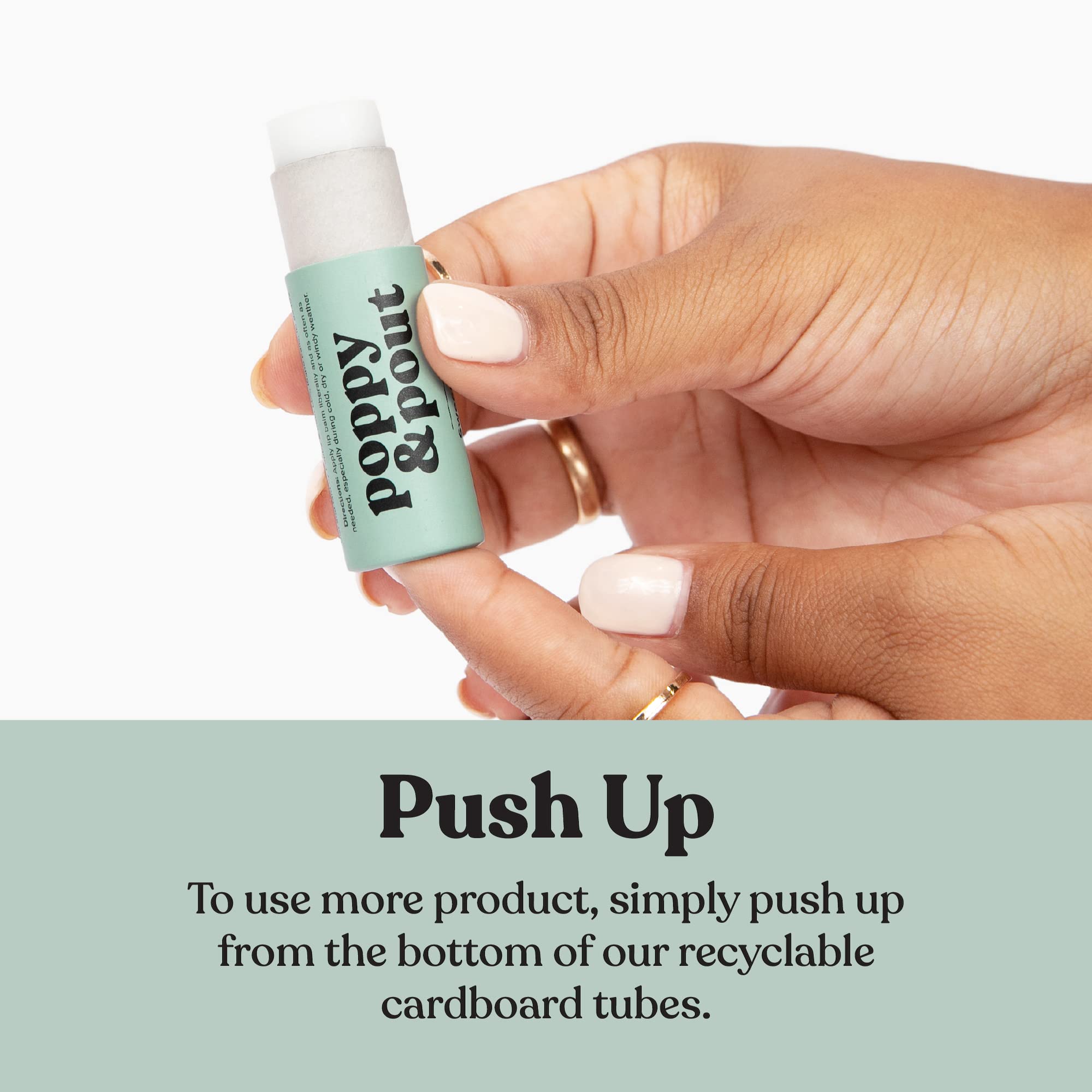 Poppy & Pout applying lip balm to lips showing instant moisture and comfort