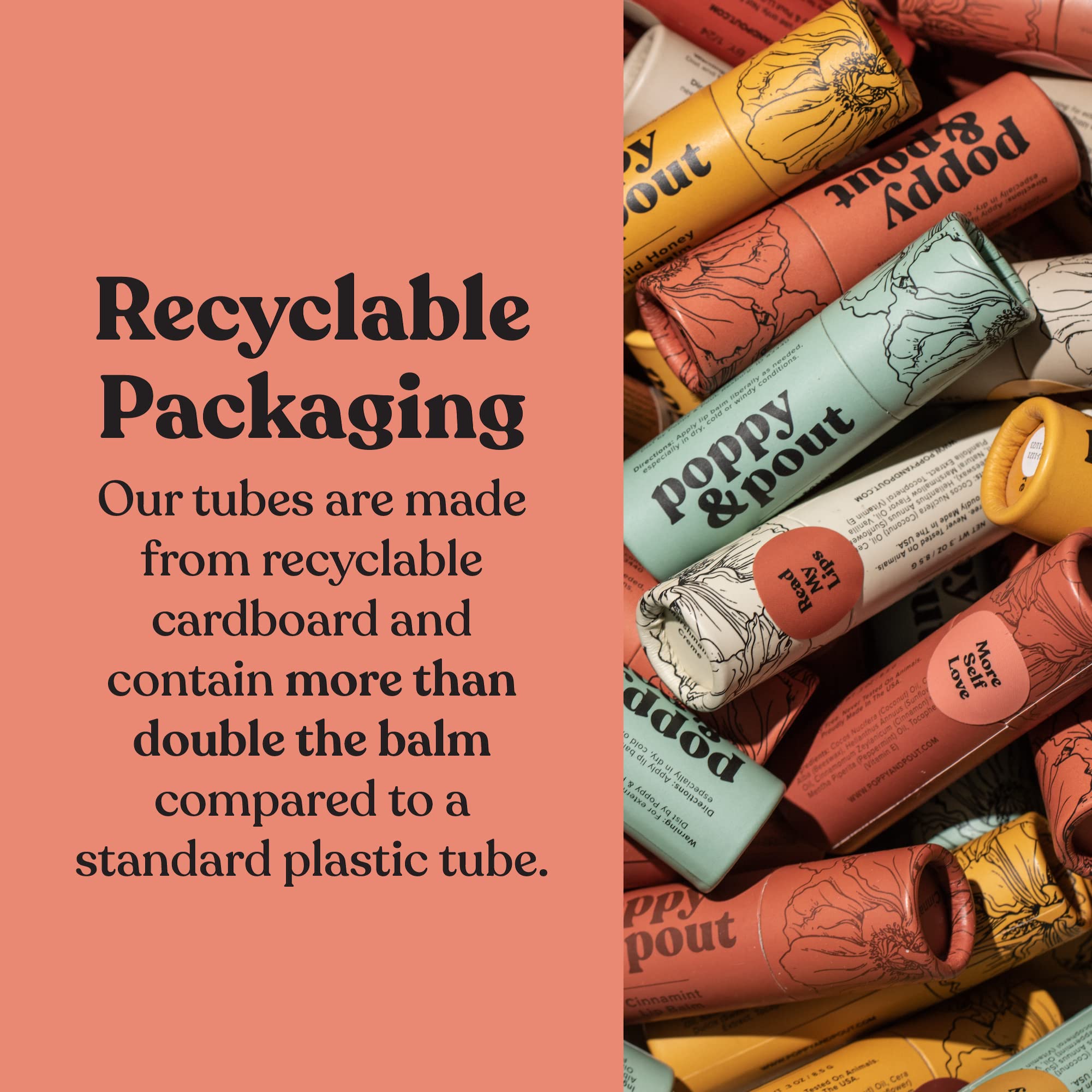 Poppy & Pout tube in hand illustrating scale and long-lasting value