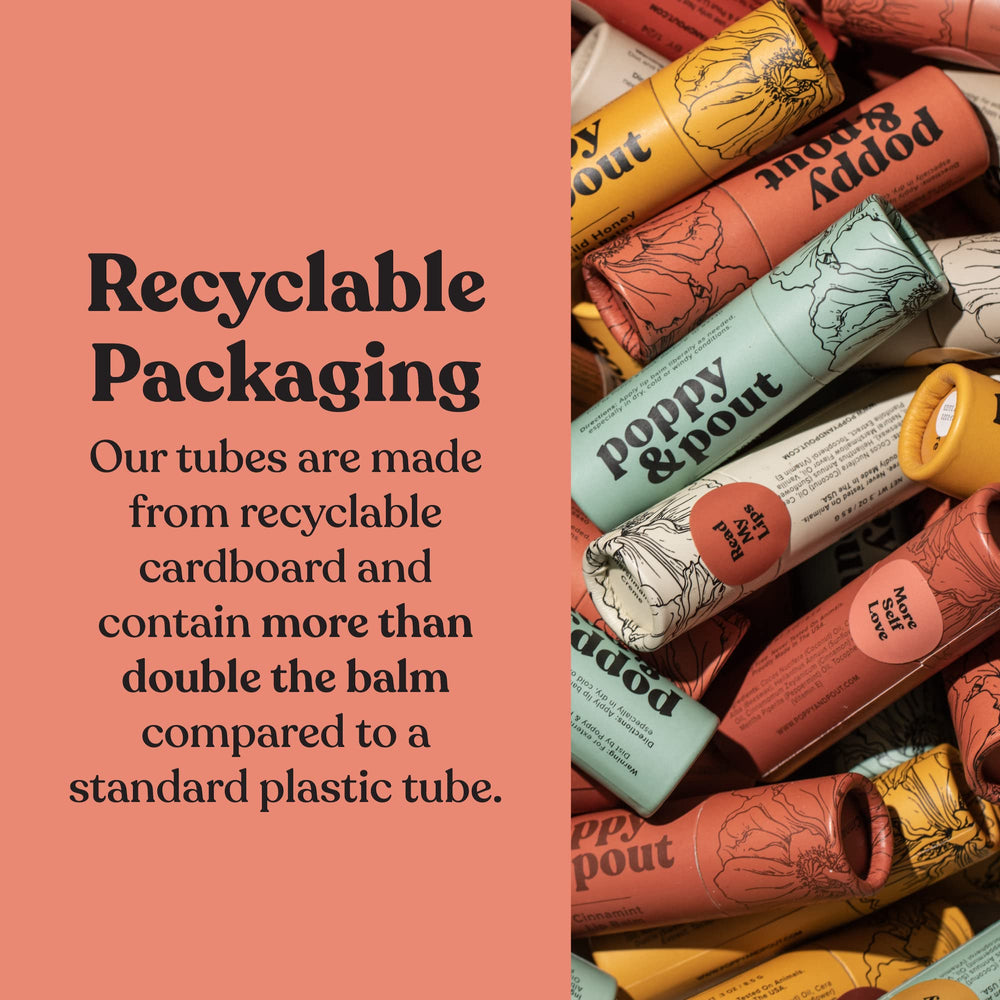 Poppy & Pout tube in hand illustrating scale and long-lasting value