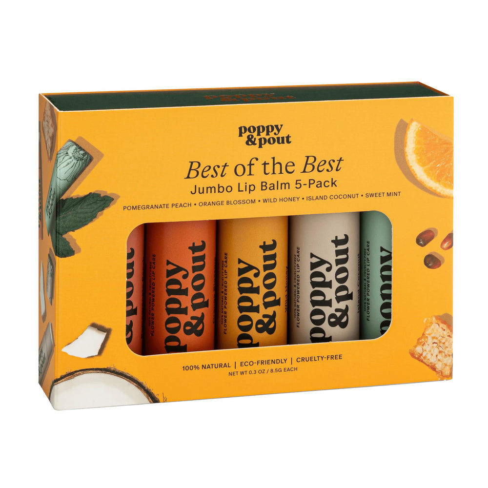 Poppy & Pout open gift box displaying five recyclable tubes for eco-friendly gifting