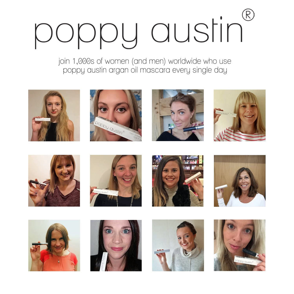 poppy austin mascara applied in mirror scene illustrating everyday wearable results