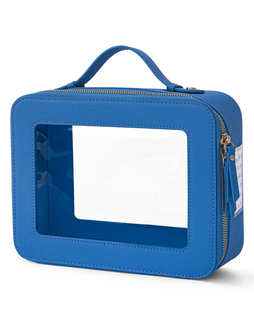 Popvibe cornflower blue front packaging showing zipper and handle for organized transport