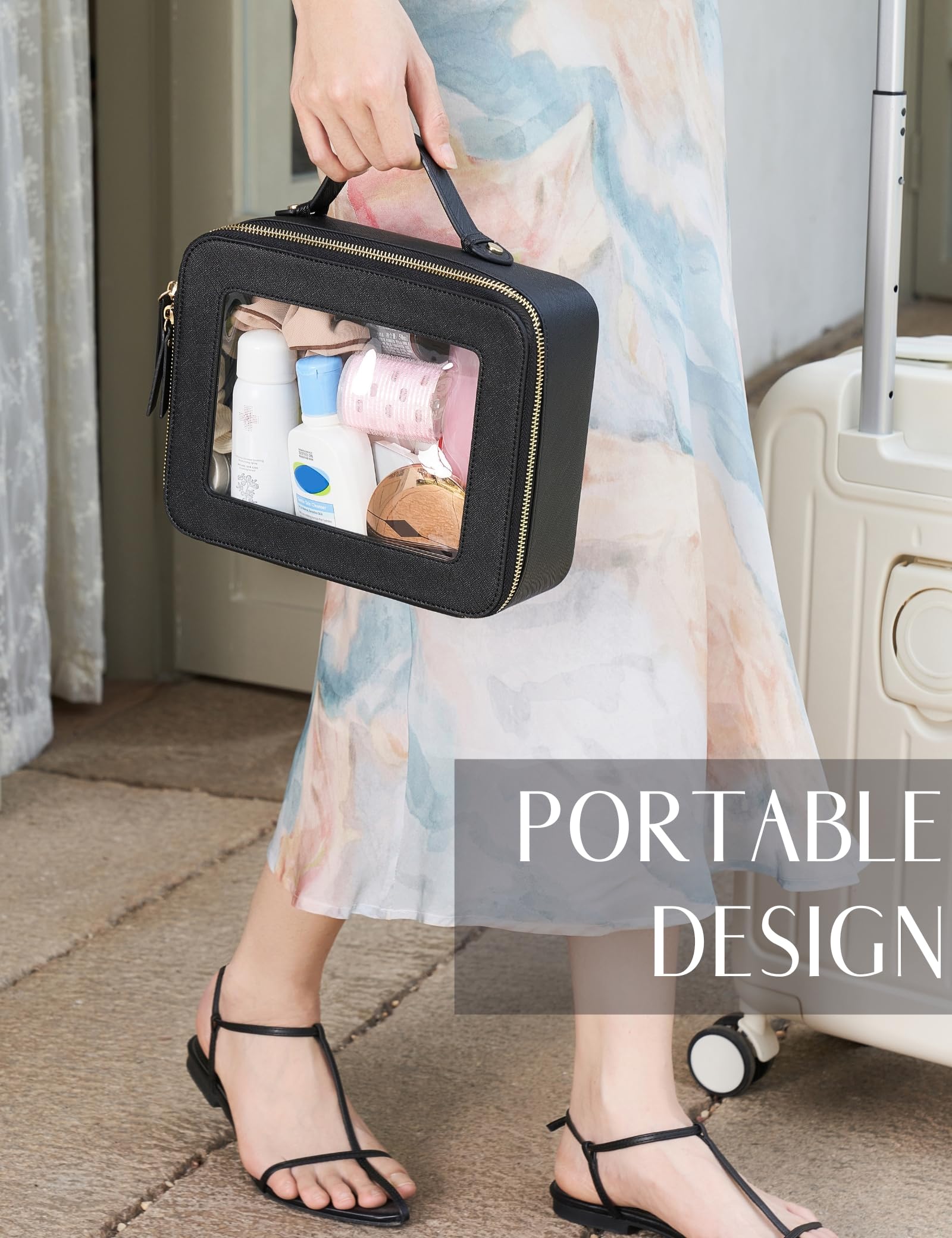 Popvibe bag next to suitcase showing travel-friendly size and packing convenience