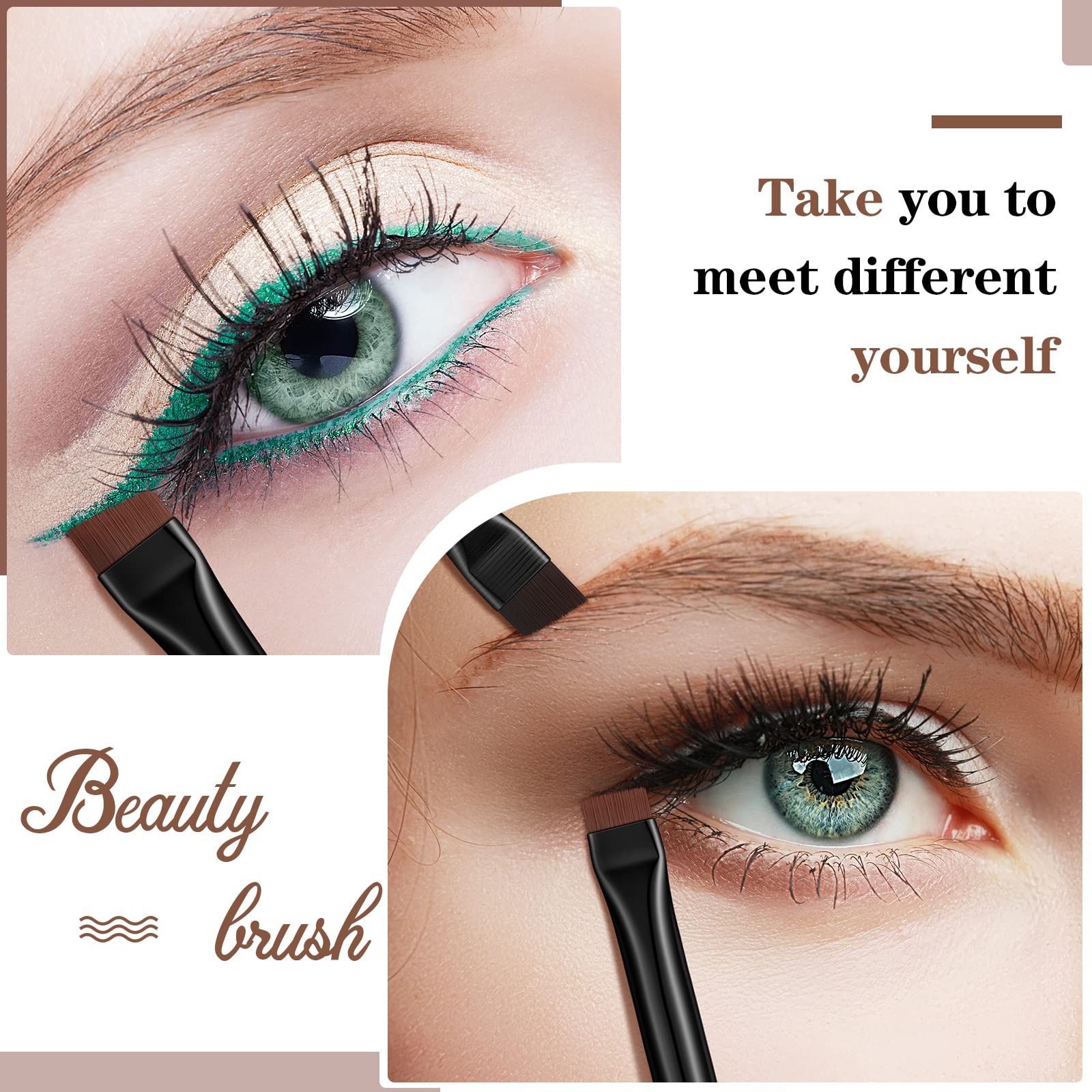 Potchen angled brow brush held in hand showing size and control