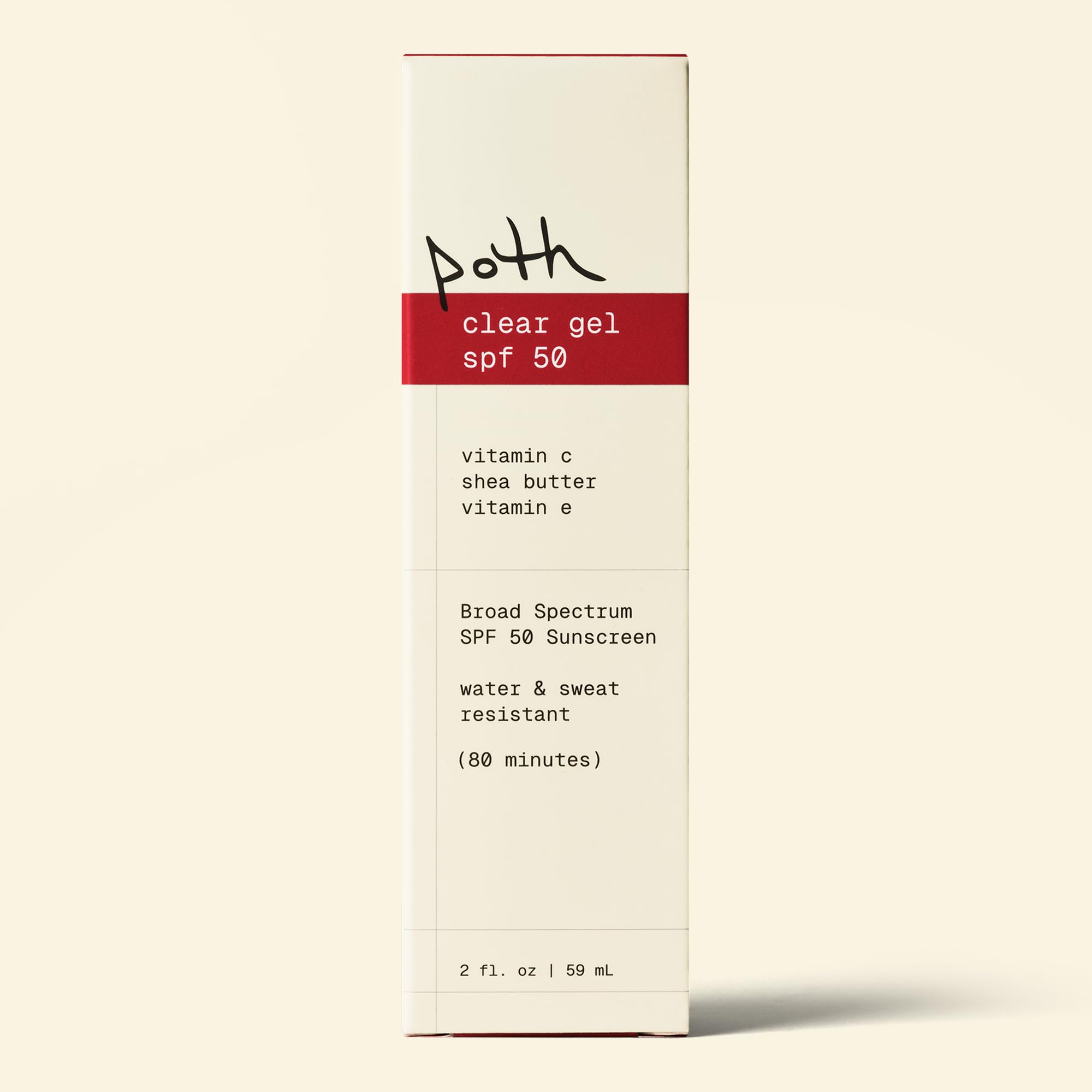 poth clear gel ingredient label closeup highlighting SPF filters and vitamins