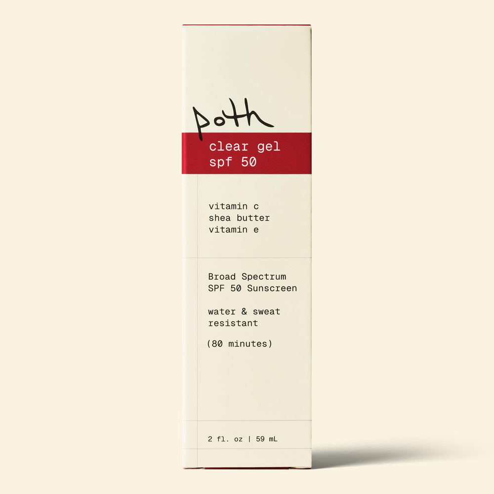 poth clear gel ingredient label closeup highlighting SPF filters and vitamins
