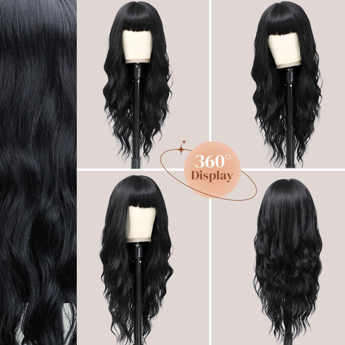 POUWENEY back detail displaying full 26-inch wavy length for elegant coverage