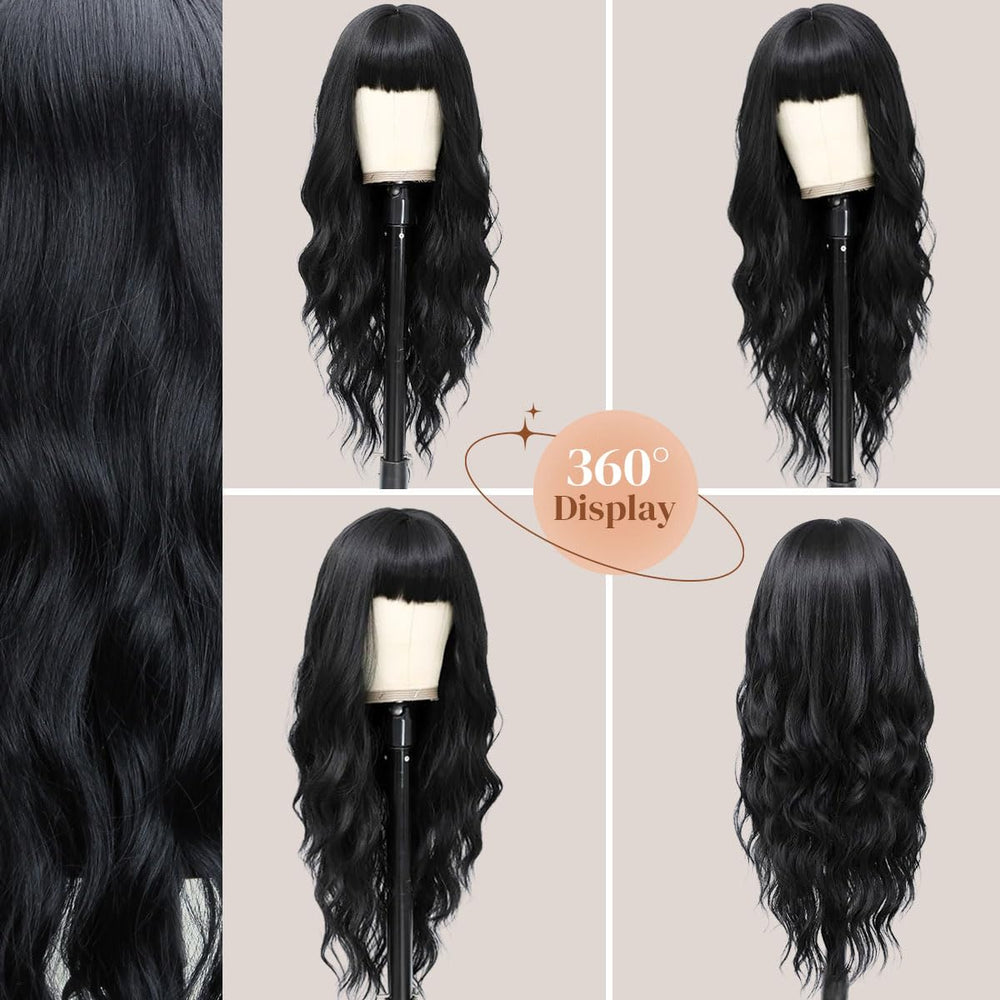 POUWENEY back detail displaying full 26-inch wavy length for elegant coverage