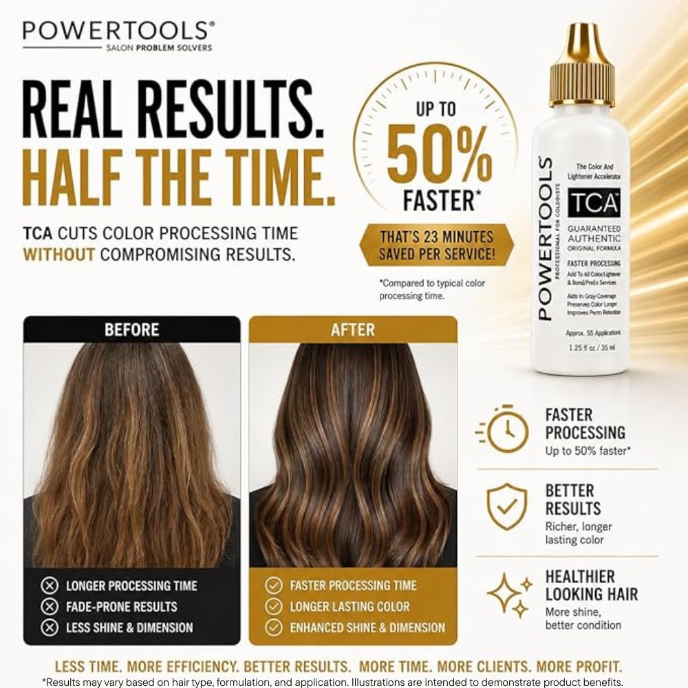 POWERTOOLS applied to hair strand showing even lift and time savings