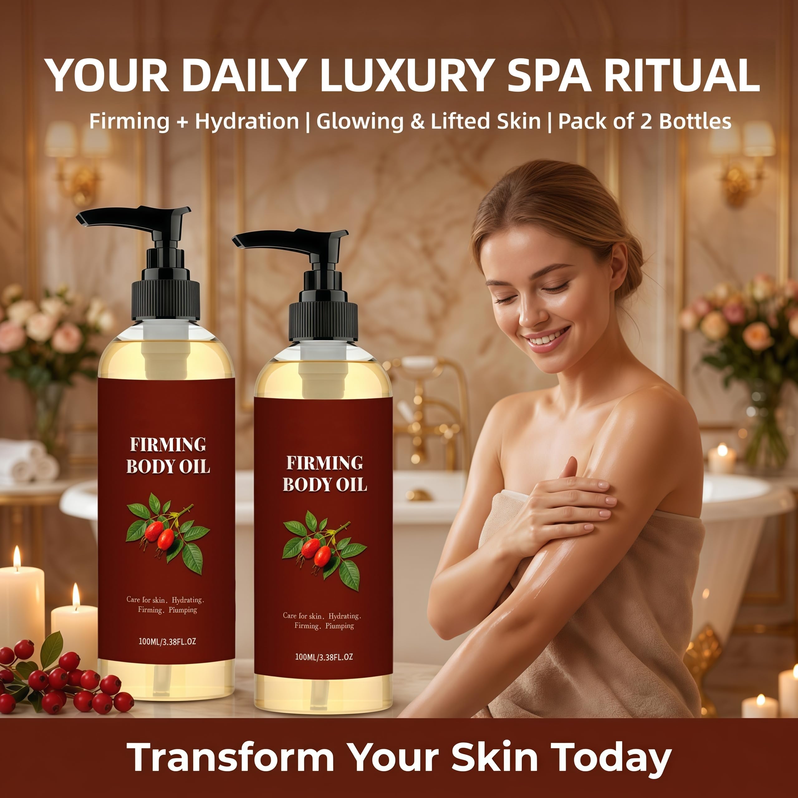 POYICGS lifestyle scene in bathroom promoting post-shower pampering ritual