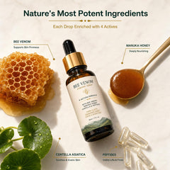 Jar of manuka honey beside PPT.MHC bottle highlighting nourishing ingredient benefits