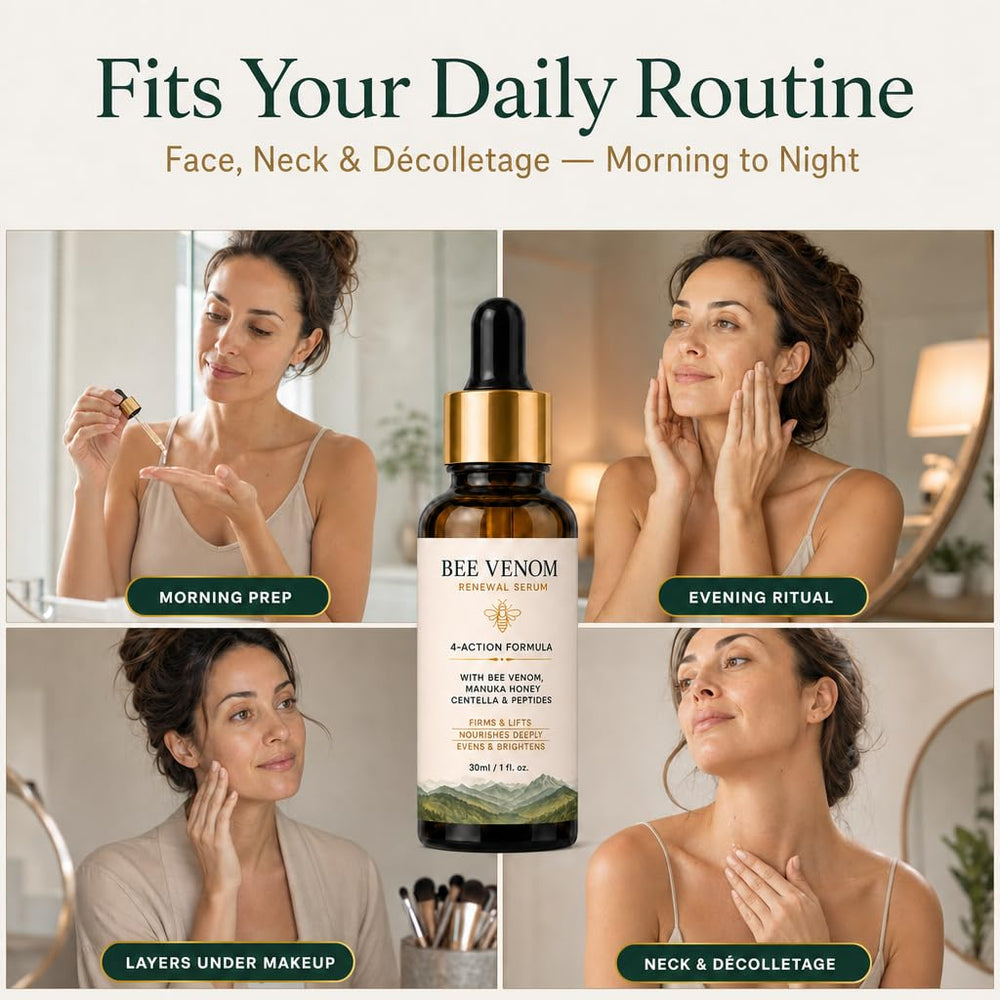 Application photo of PPT.MHC serum pressed upward along jawline to support lifting