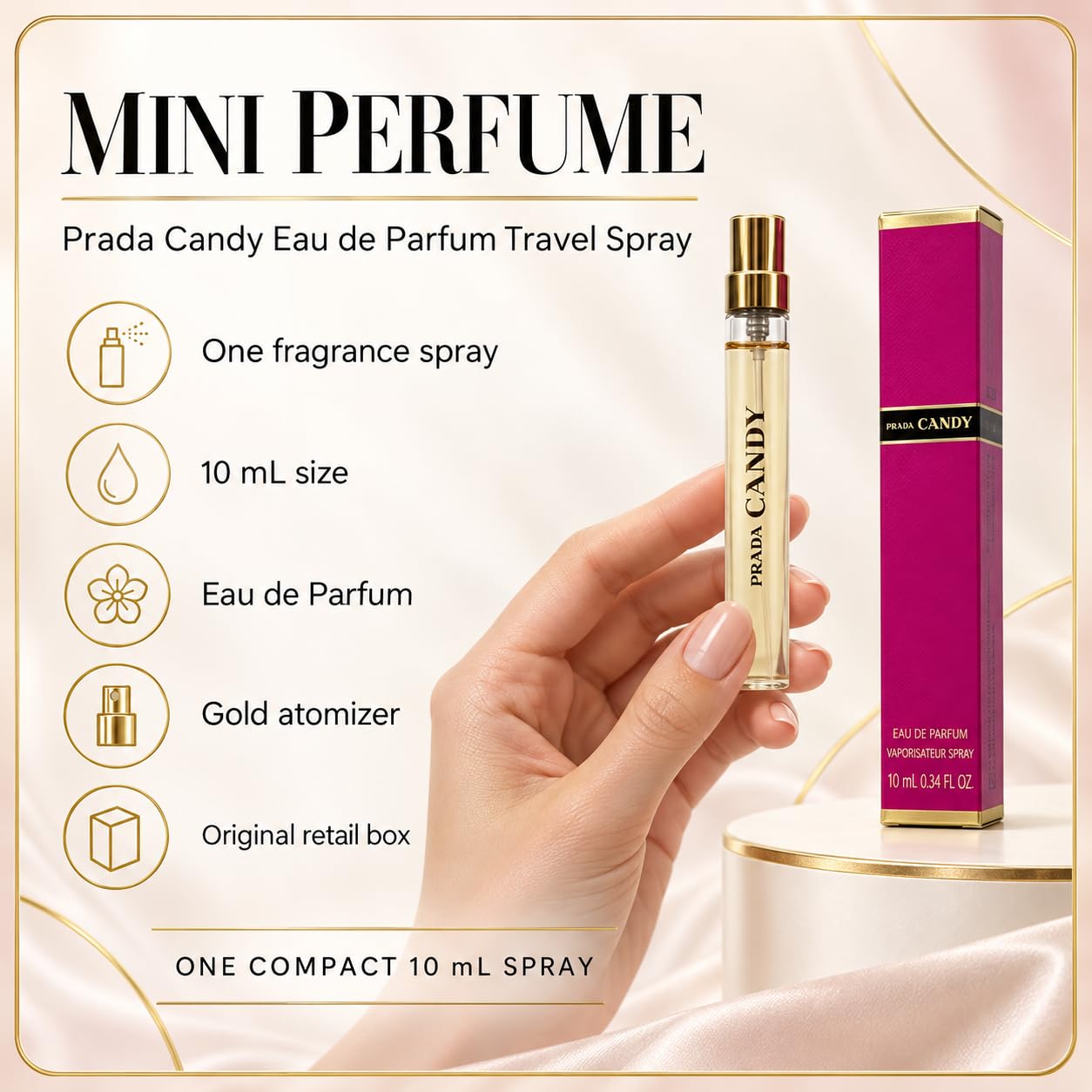 Prada Candy mini spray side profile highlighting sleek design