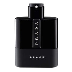 Prada Luna Rossa Black bottle front view showing sleek design and brand identity