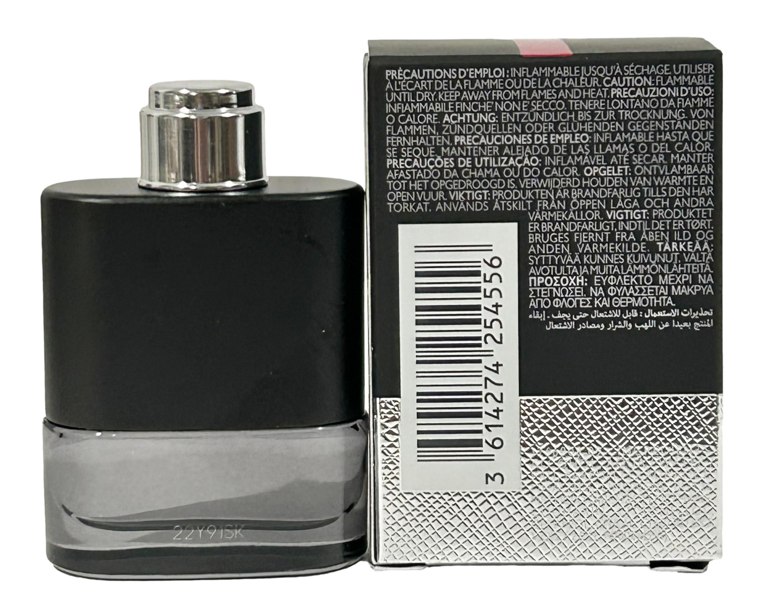 Prada Luna Rossa Carbon mini next to coin showing 9 ml compact size benefit