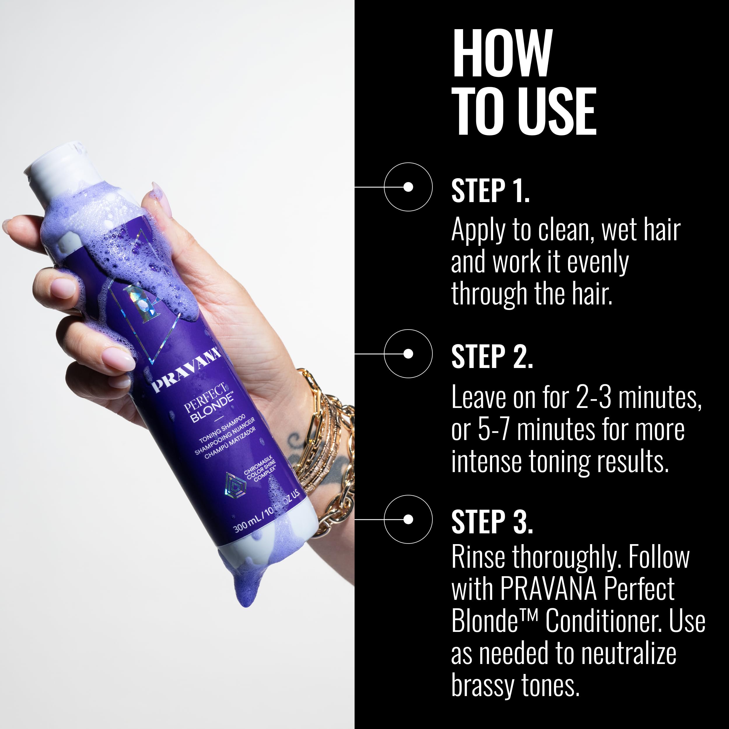 Close-up of Pravana shampoo lather with purple tint, shows toning texture