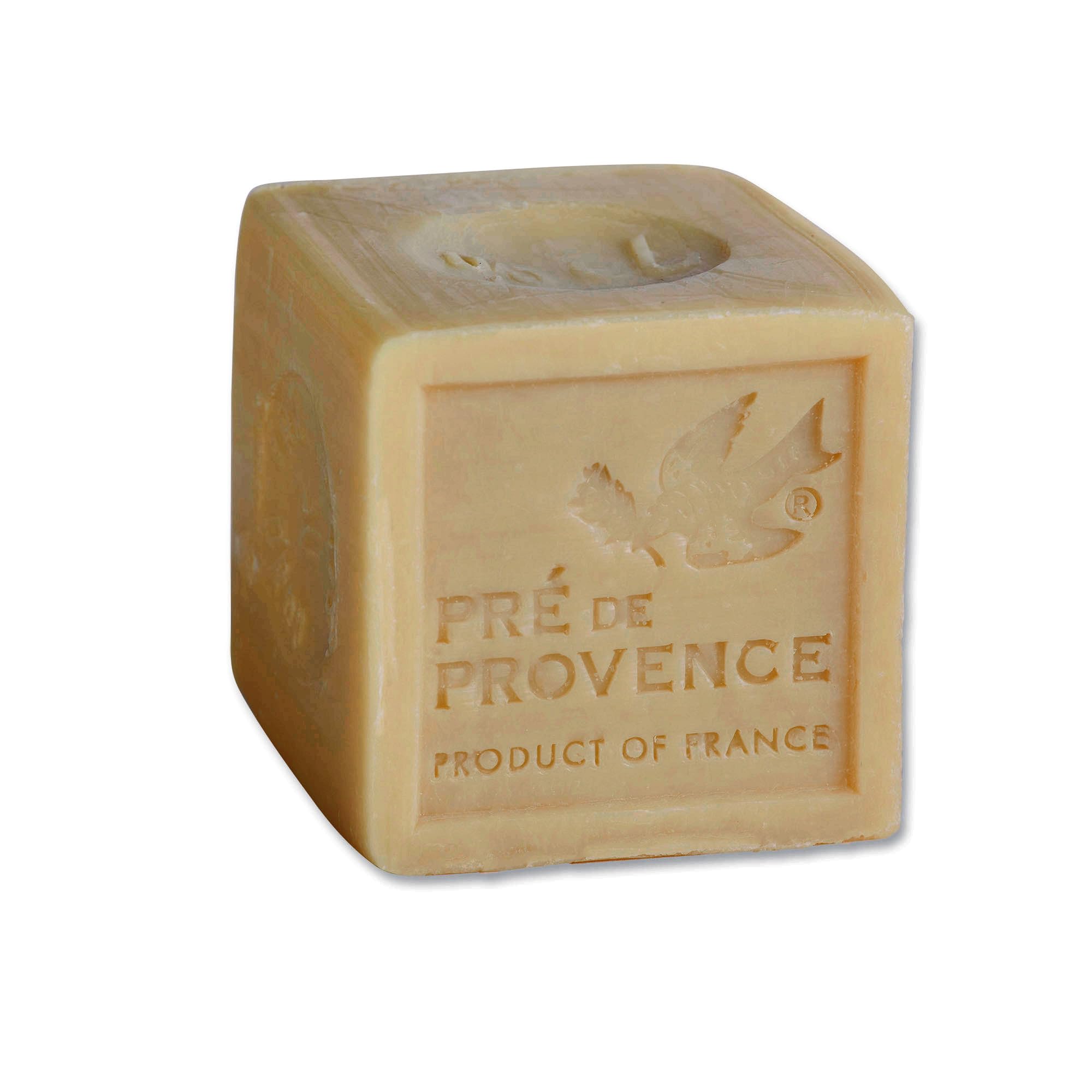 Pre de Provence cube front view showing brand and traditional label, conveys authenticity