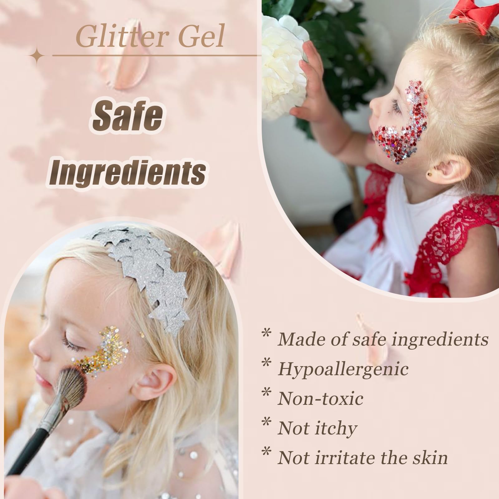 Prehot glitter applied on cheekbone creating defined stage-ready highlight