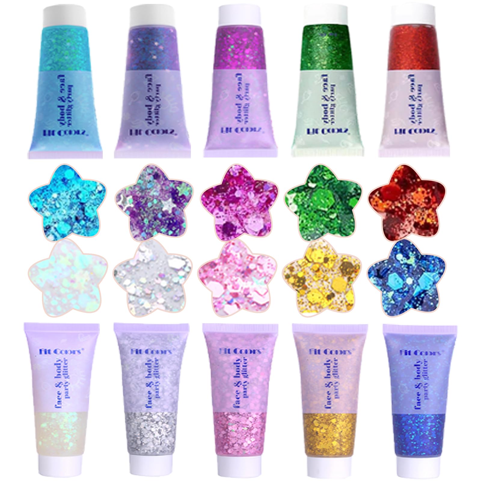 Prehot front packaging showing all ten glitter gel tubes and color variety for events