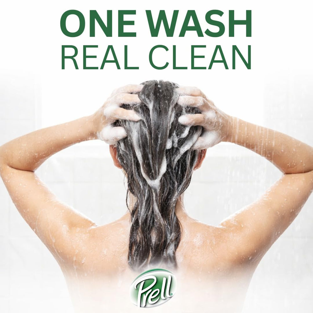 Prell lather on hands illustrating efficient deep cleaning and easy rinsing