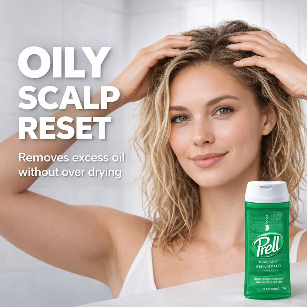 Prell bottle cap detail highlighting easy dispensing and spill‑free benefit