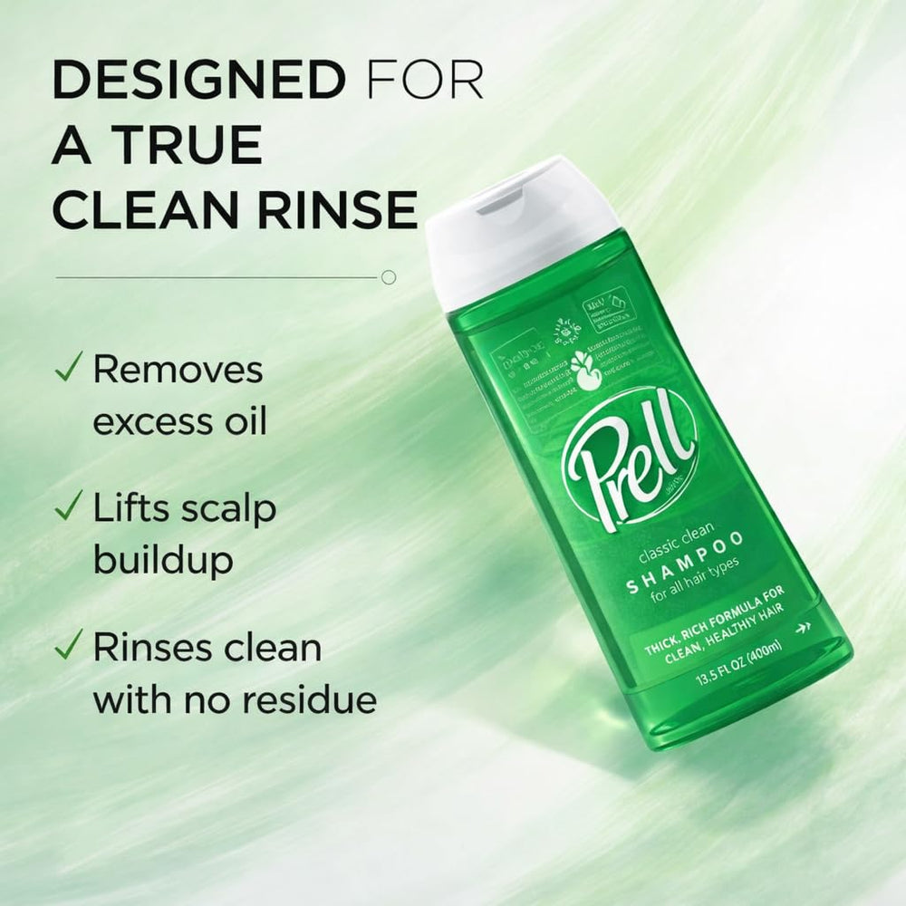 Prell pouring into hand creating rich lather for effective buildup removal