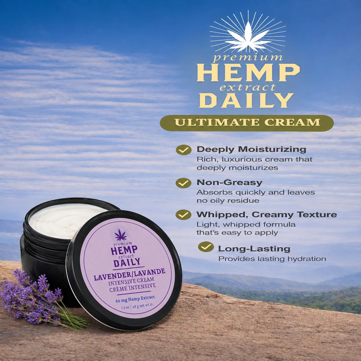 Premium Hemp Extract Daily being massaged into knee and shoulder, illustrates targeted topical use