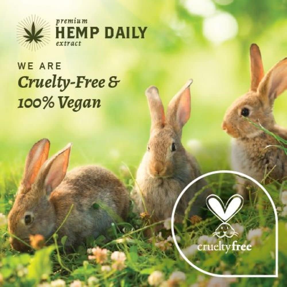 Premium Hemp Extract Daily label closeup with ingredients, highlights organic hemp focus
