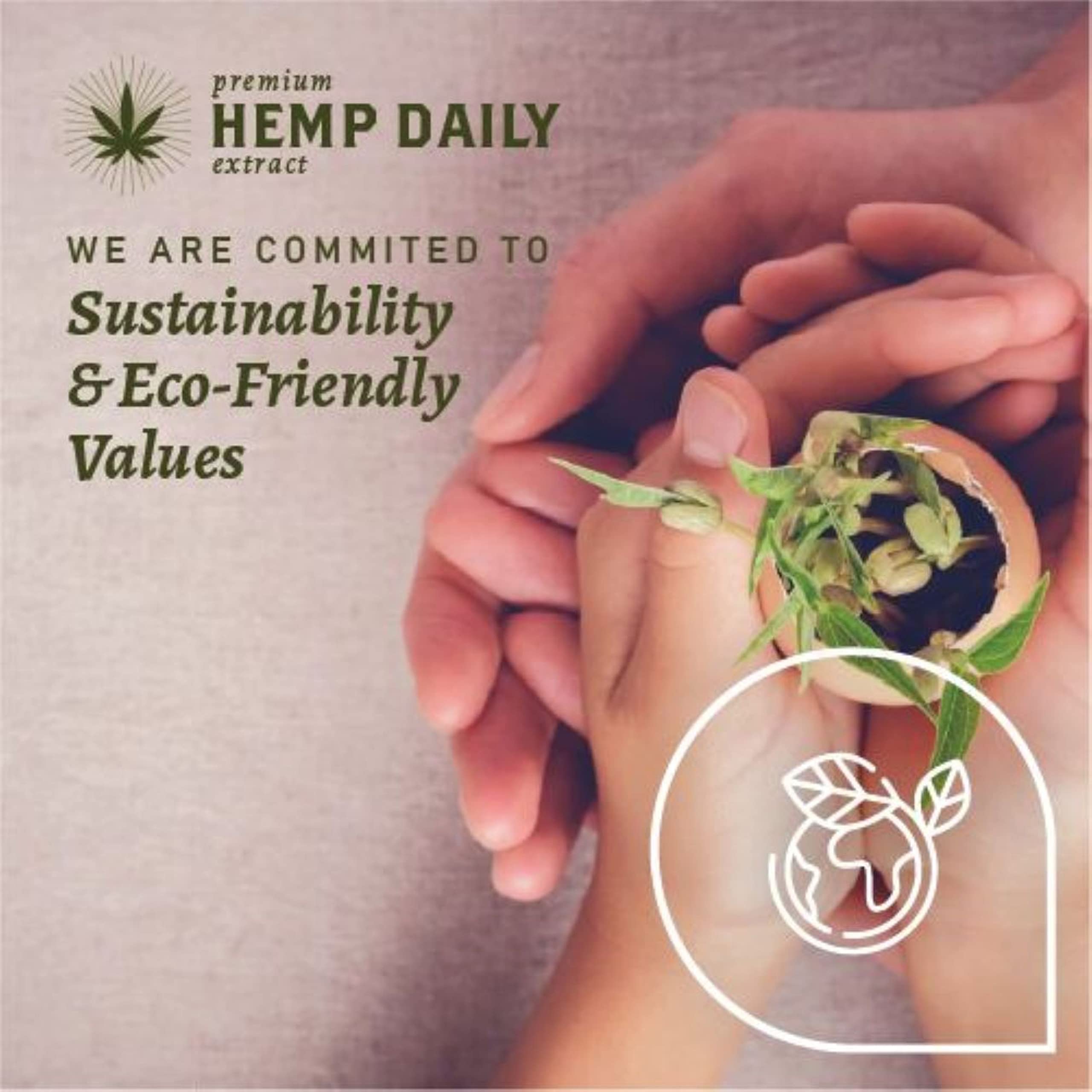 Premium Hemp Extract Daily on bathroom counter near towel, suggests daily self-care routine