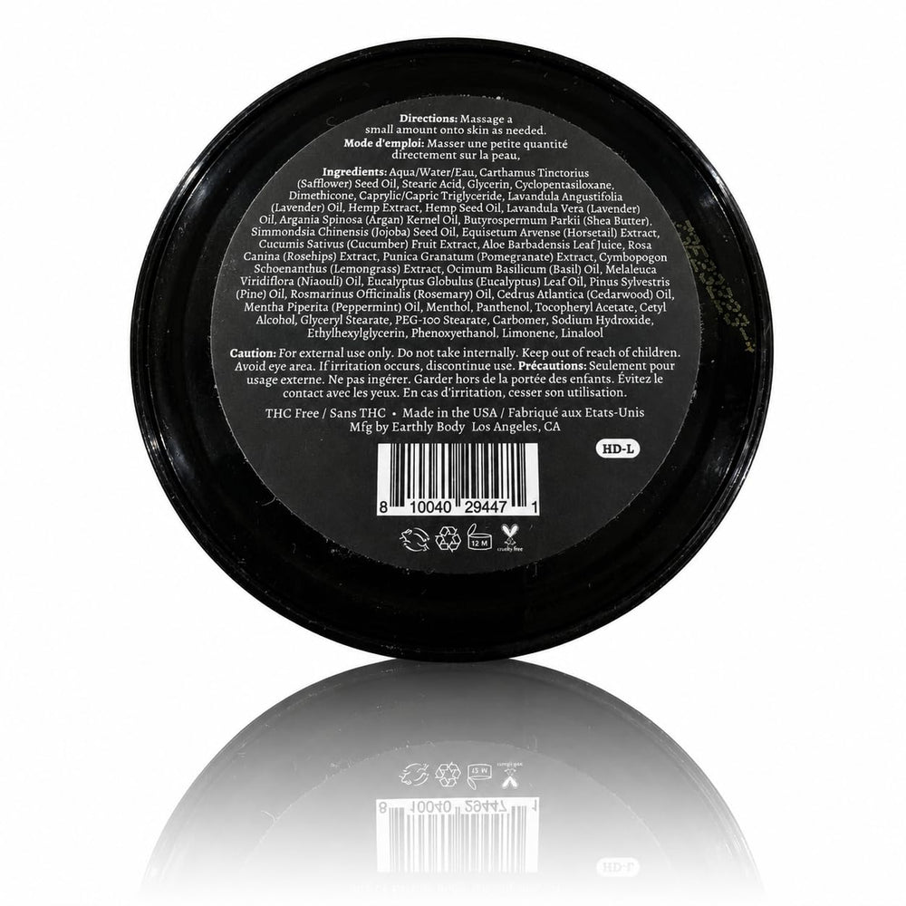 Premium Hemp Extract Daily cream texture on fingertip, shows smooth absorbent finish
