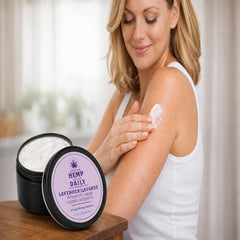 Premium Hemp Extract Daily being applied to palm, demonstrates quick moisturizing benefit