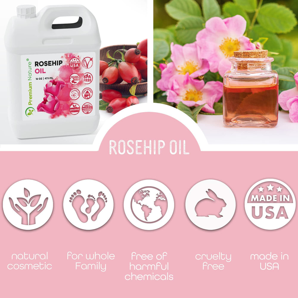 close-up drop of Premium Nature rosehip oil showing silky texture and absorption benefit