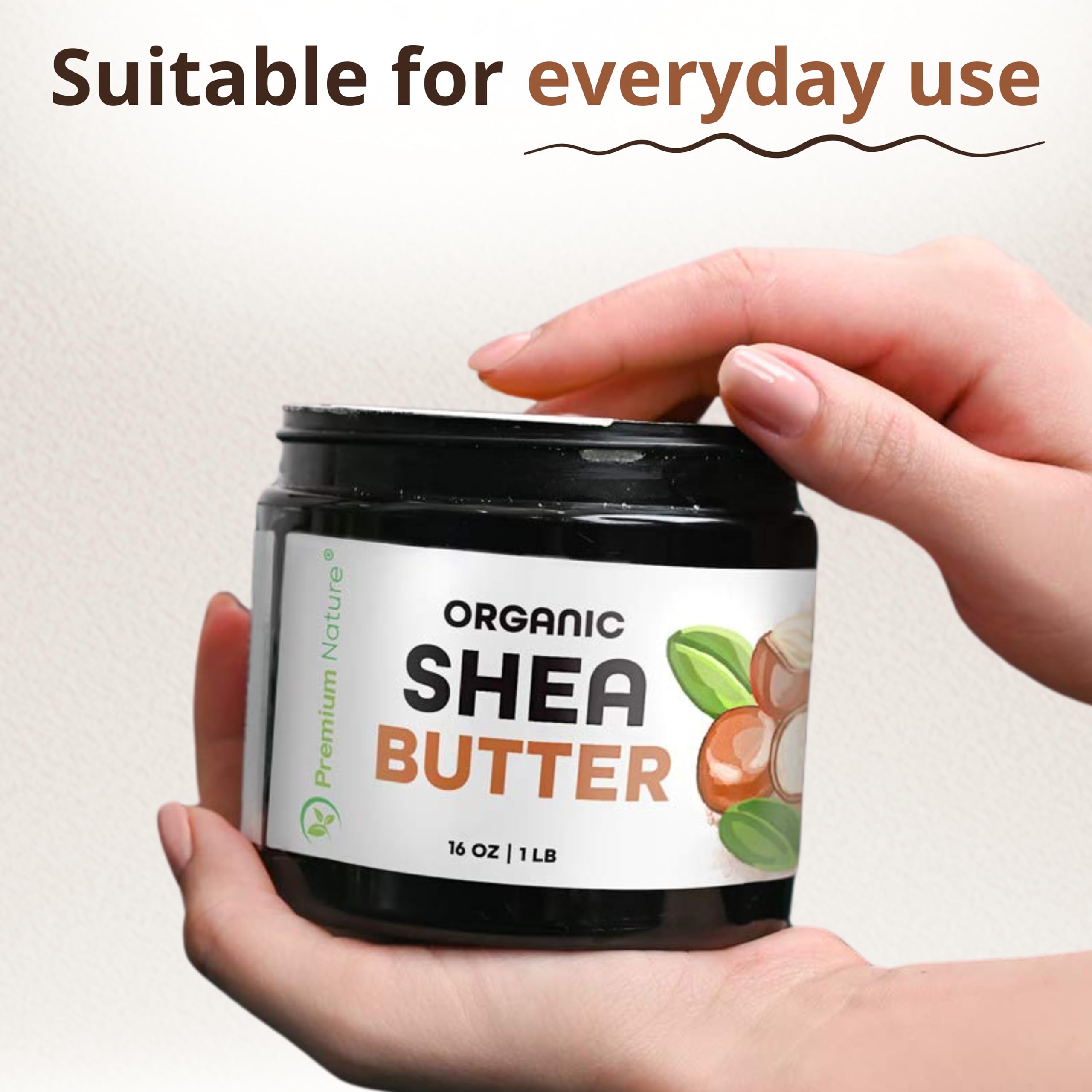 Premium Nature applying shea butter to hair ends to moisturize and reduce breakage