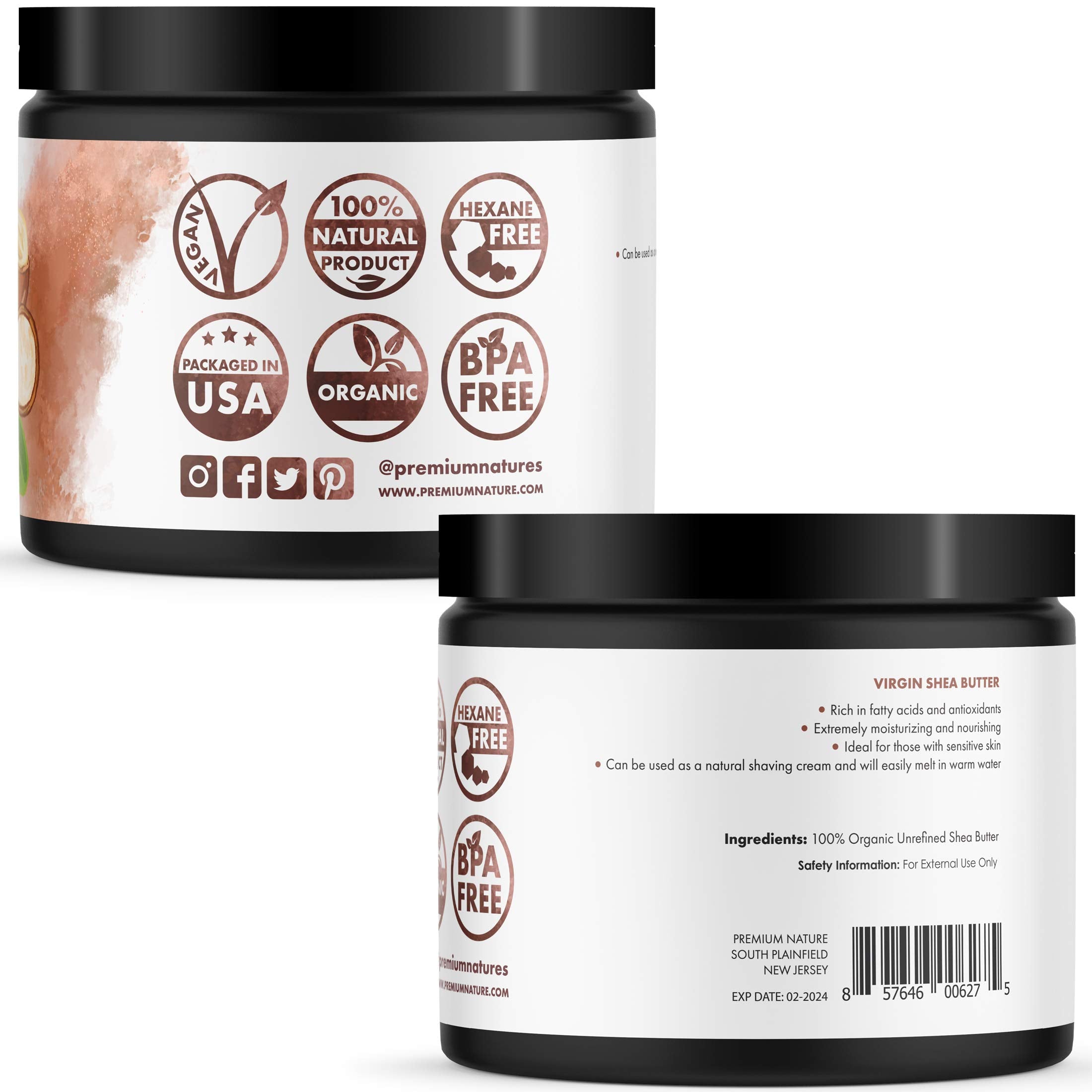 Premium Nature shea butter on bathroom shelf as part of a natural skincare routine