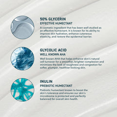Prequel glycolic wash texture on hand demonstrating lightweight hydrating finish