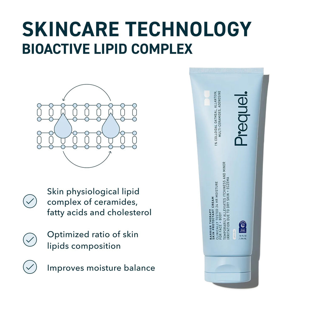Prequel being applied to hands to soothe dryness and protect skin barrier