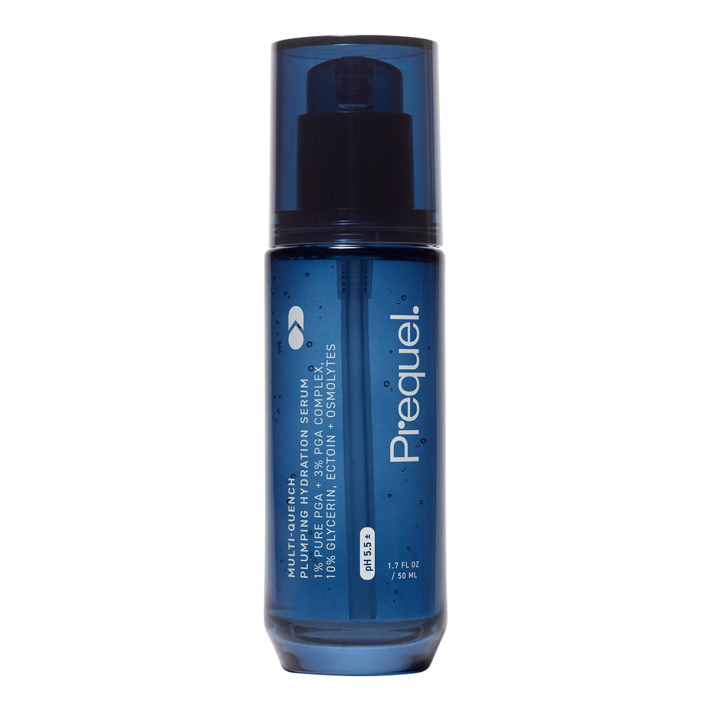Prequel front packaging showing bottle and label, conveys hydration benefits
