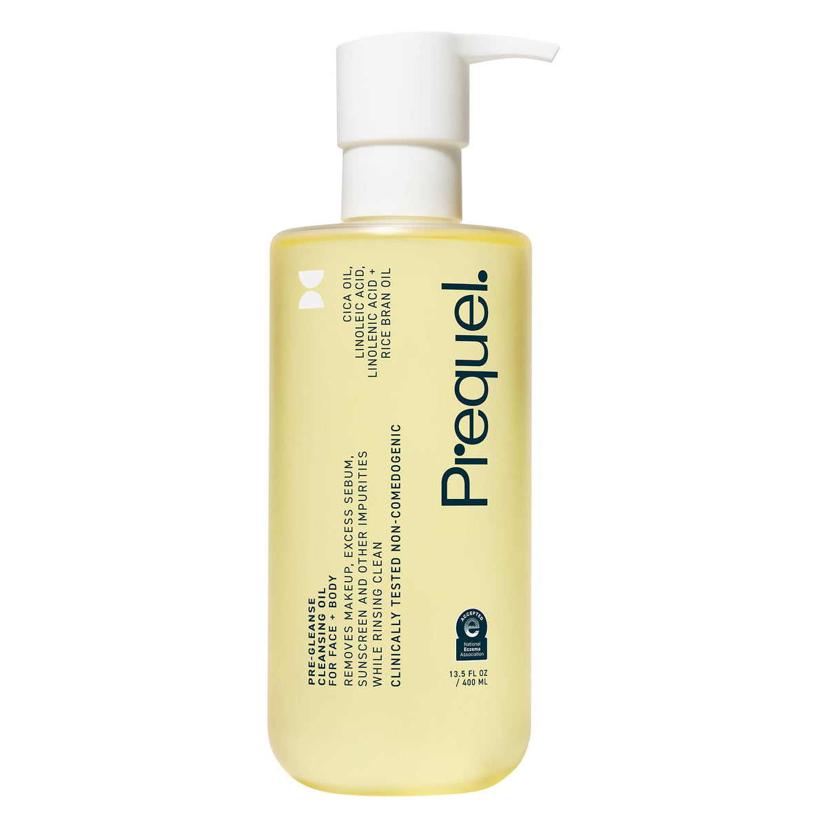 Prequel front packaging showing cleanser bottle and benefits