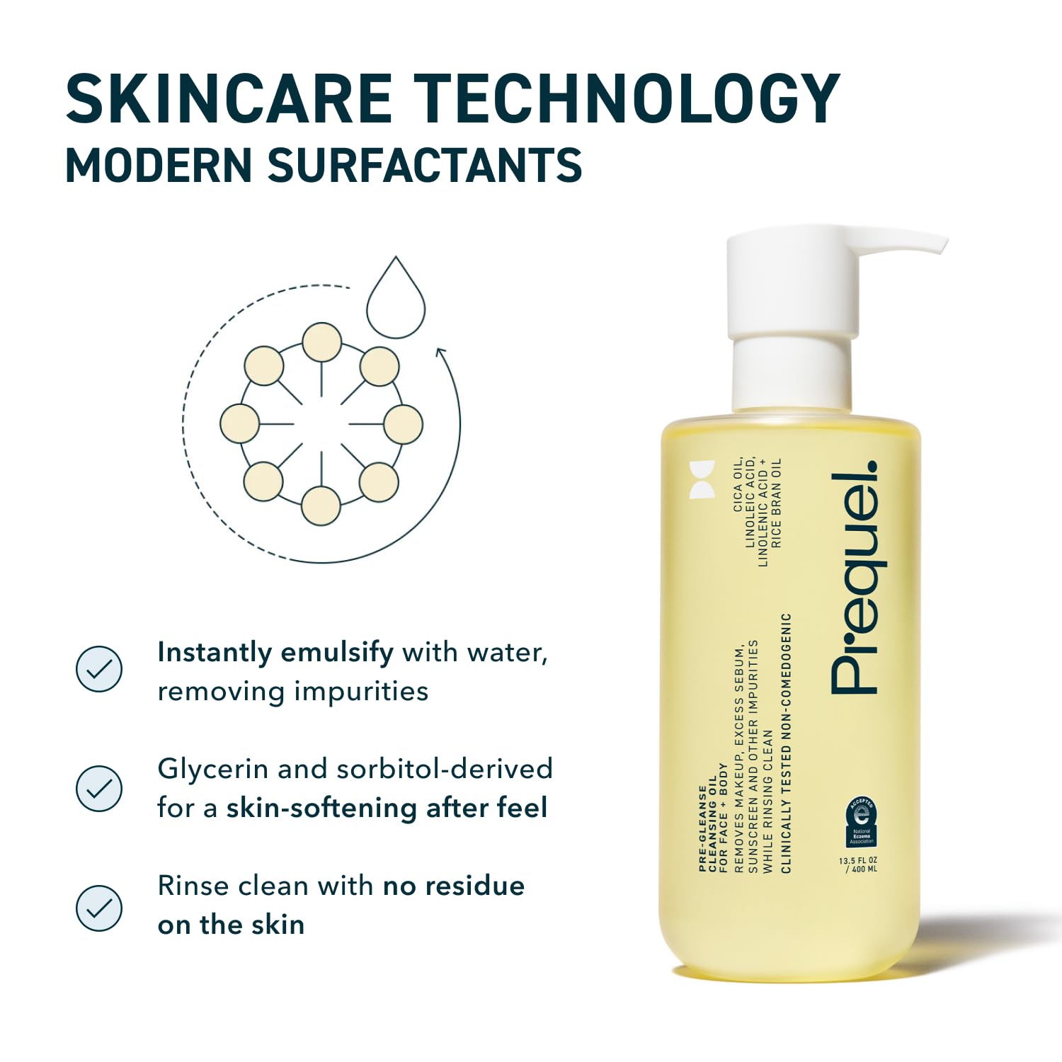 Prequel milky emulsion in hand showing water-activated rinse benefit