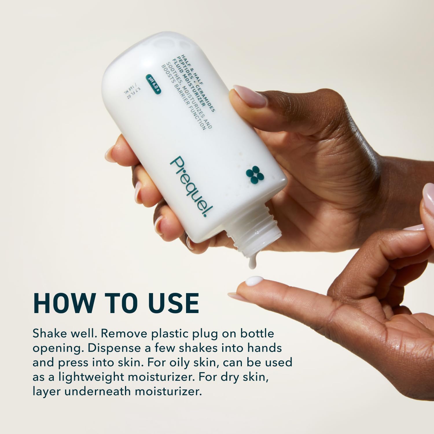 Prequel label and ingredient list view showing clinical-grade, fragrance-free formula