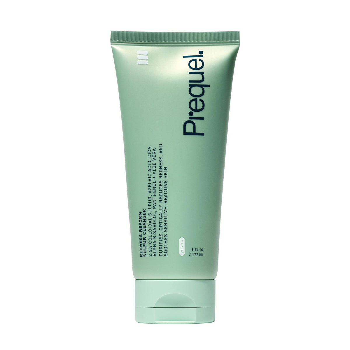Prequel bottle front packaging showing calming cleanser and benefits