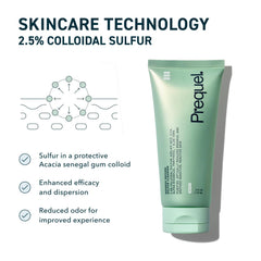 Prequel ingredients label close-up listing sulfur, azelaic acid, cica
