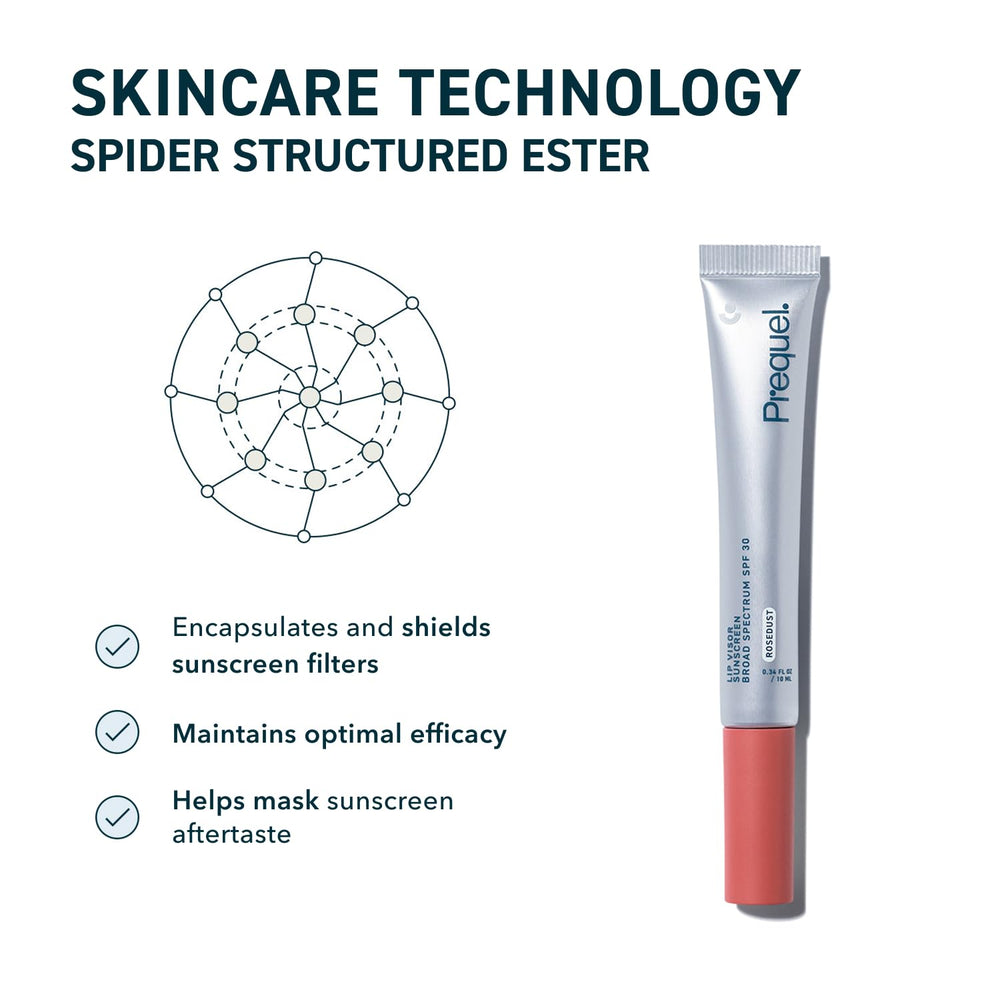 Prequel Skin lip visor texture close-up highlighting smooth non-sticky finish benefit