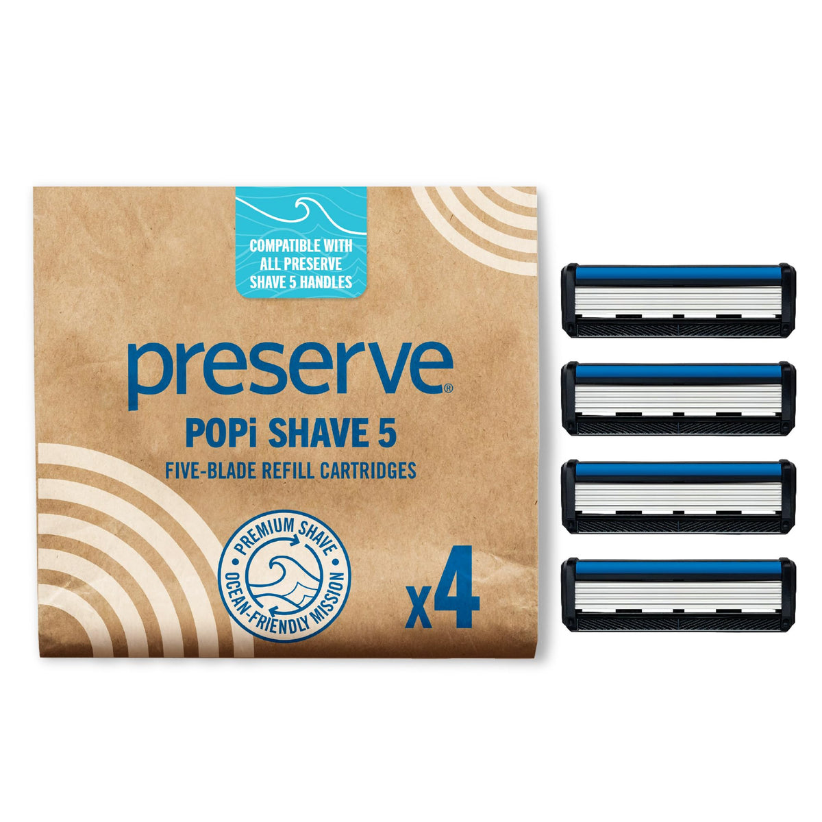 Preserve front packaging showing four refill cartridges and brand benefit