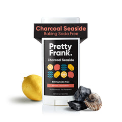 Pretty Frank front packaging showing charcoal seaside scent and benefit of natural odor control