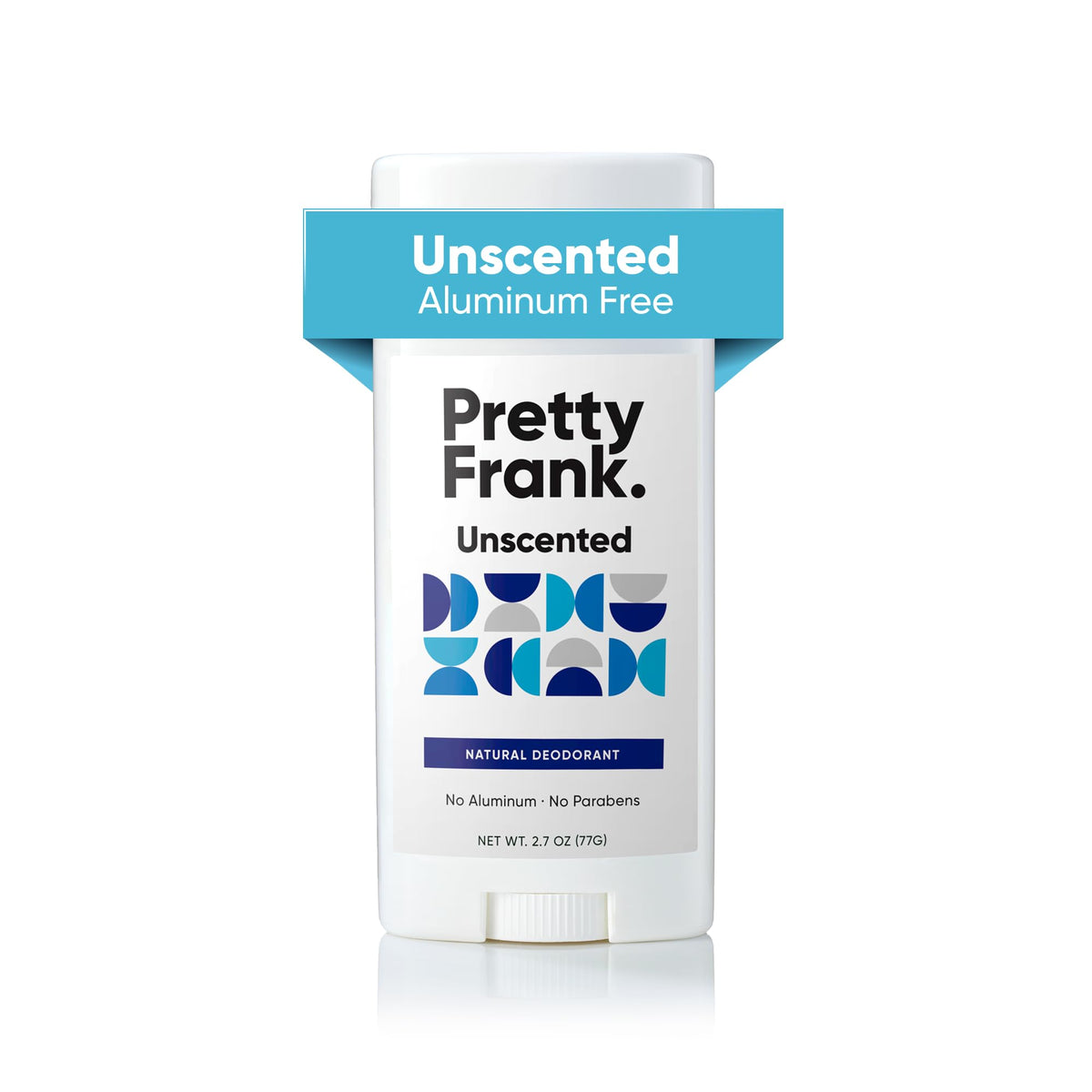 Pretty Frank front view of unscented deodorant stick showing packaging and compact design