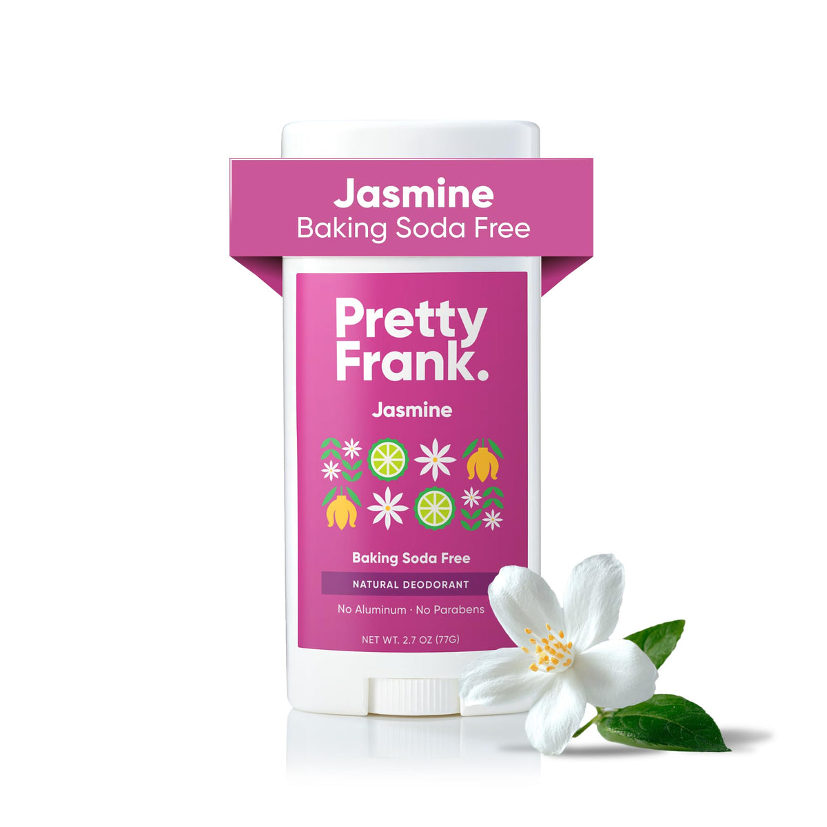 PRETTY FRANK front packaging showing jasmine deodorant and recyclable message