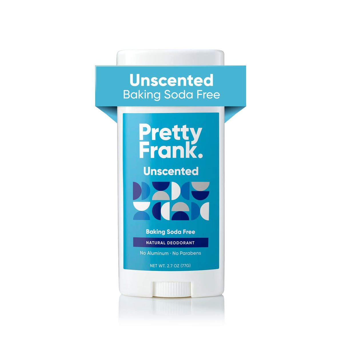 PRETTY FRANK front view of unscented deodorant stick showing clean packaging and benefit of gentle odor control