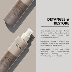 PREVIA mist being sprayed on damp hair, improving detangling and manageability